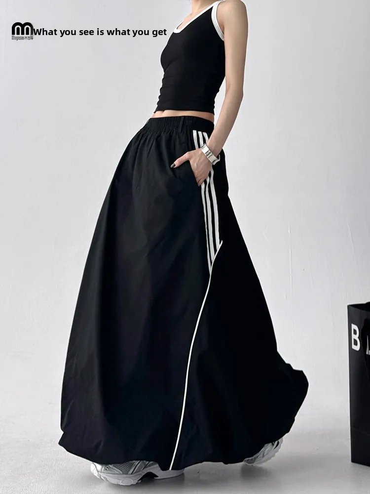 

Casual American Stripe Loose Women's Skirt High Waist A-Line Flower Bud Long Skirt Summer New Sle Slimming Skirt