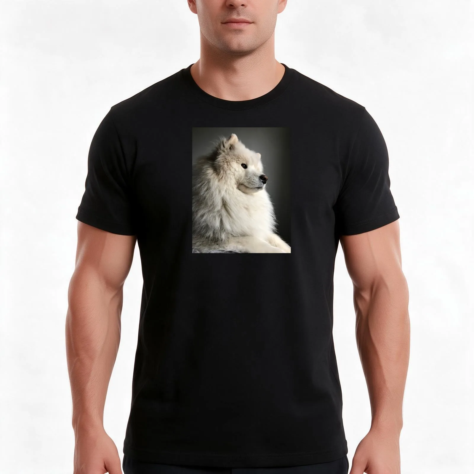 Samoyed doin a contemplate T-Shirt, Summer Casual Cotton Tee, Oversized Streetwear Tops, Vintage Graphic Print, Unisex Men Women