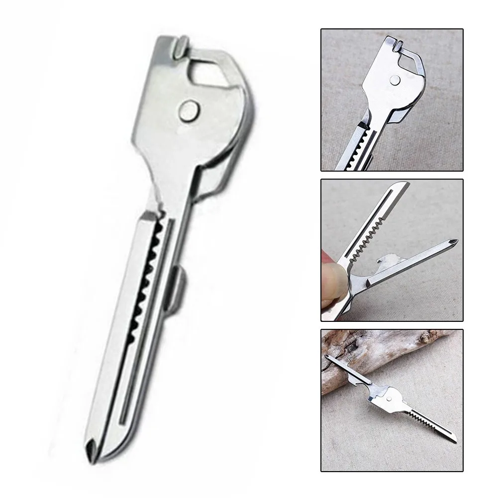 

6 In 1 Multi-Tool Mini Pocket Key Chain Tool Kit Folding Keychain Bottle Opener Screwdriver Serrated Blade Survival Escape Tool