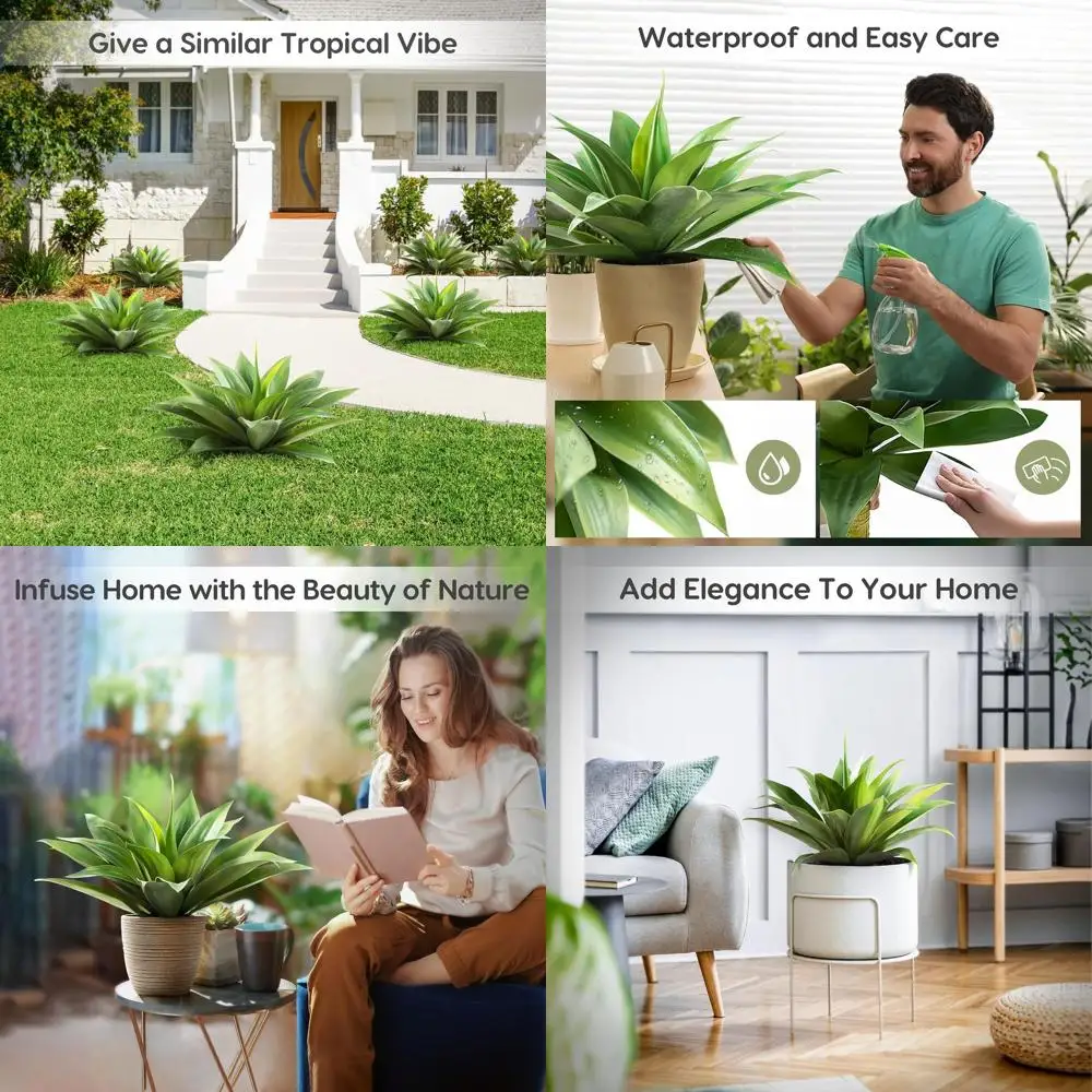 

Pair of 28 Realistic Artificial Agave Plants for Outdoor & Indoor Decor, UV-Resistant Faux Succulents