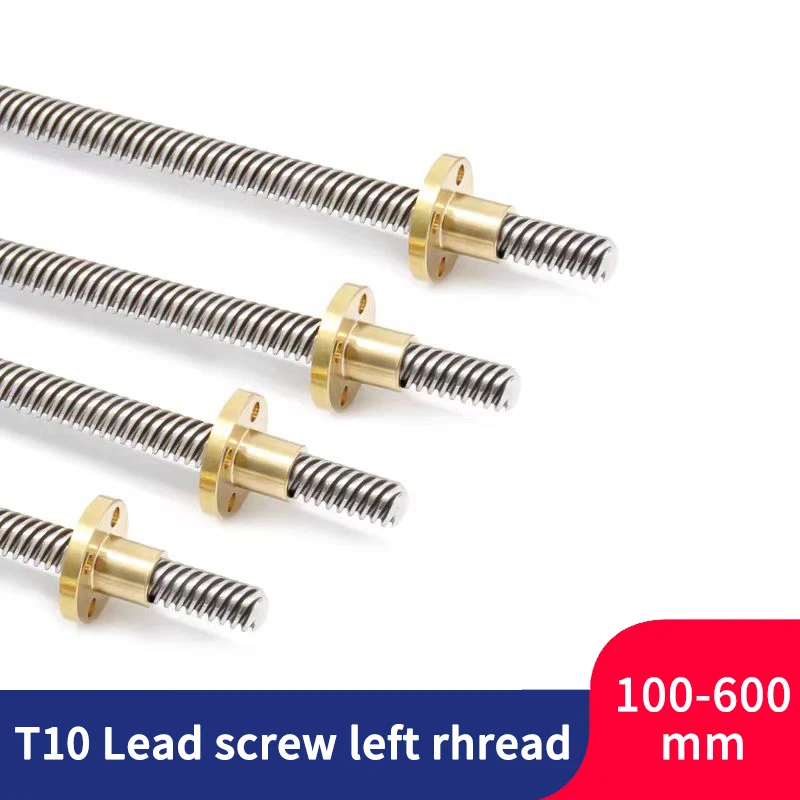 T10Lead screw left rhread 3D Printer CNC Trapezoidal Rod Linear  Thread 10mm Lead 2mm Shaft Length 100-550mm Brass Nut Stepper