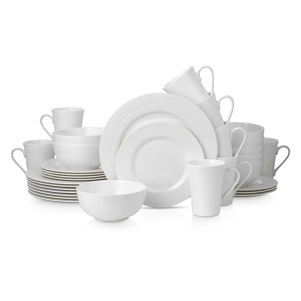 Bone China Round Swirl Design 32 Piece Dinnerware Set, White
