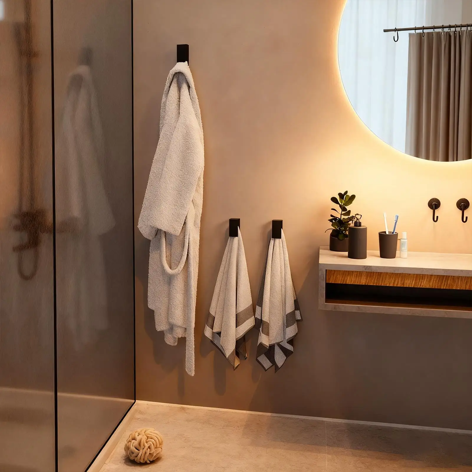 Towel Hooks Stainless Steel No-Drill Robe Hanger Towel Hanger For Bathroom For Shower Door Kitchen Coat Robe Loofah Cloth Key Rv