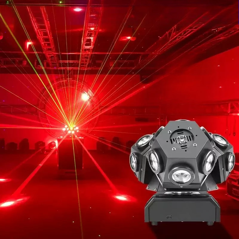 Stage Sound‑Activated Colorful Rotating Light,Bar Moving‑Head Laser Spotlight,KTV Three‑Head Beam Strobe Light