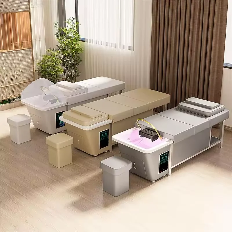 Cama luxuosa da beleza do couro sintético, Armazenamento de água, Cama da massagem, Cama do champô, 90L grande capacidade, Mobília do salão, Moderna