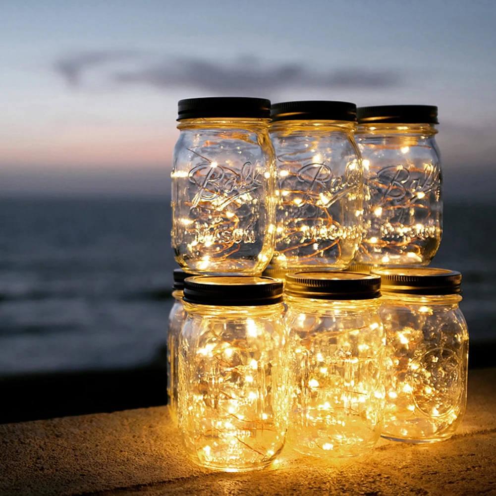 10/20LED Solar Fairy String Light Waterproof Fairy Mason Jar Lights Solar Charging Outdoor For Patio Garden Wedding Decoration