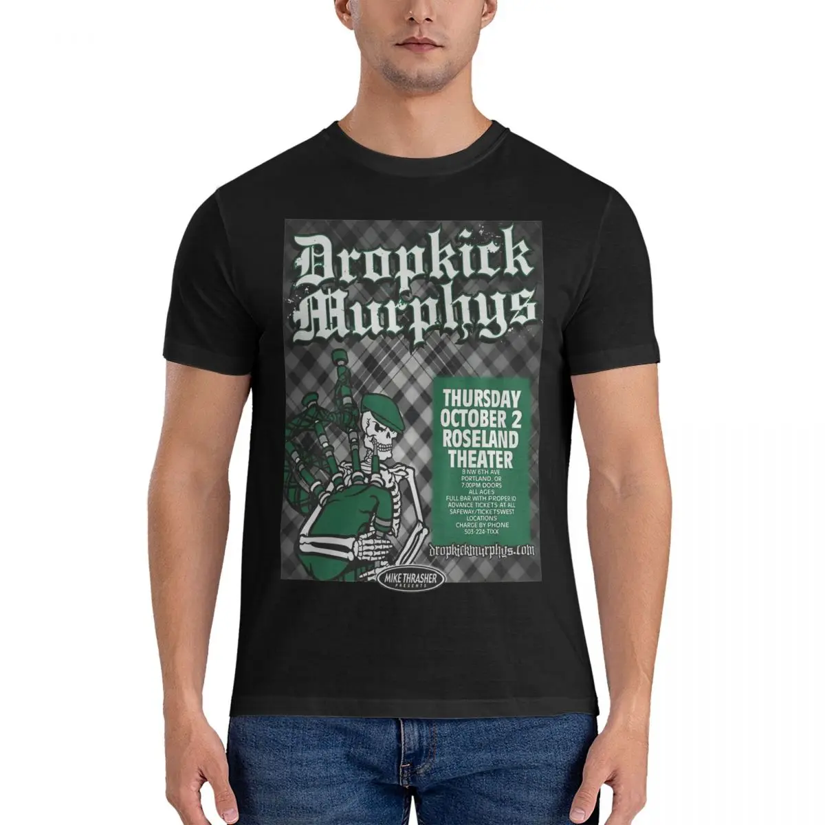 Men's Thursday October 2 Roseland Theater graphic T Shirt Dropkick Murphys Pure Cotton Tops Short Sleeve Round Collar Tee Shirt