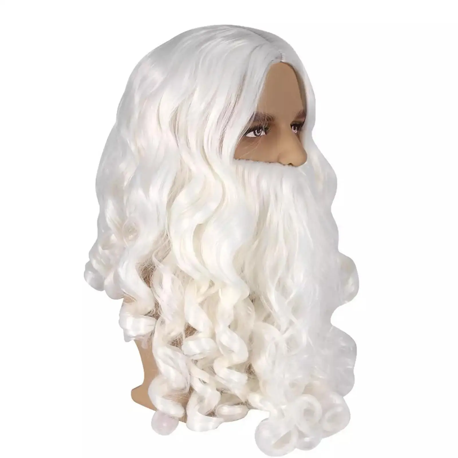 

2x White Creative Xmas Decor White Santa Beard And Hair Set For Stage Performance Cosplay Santa Claus Hair And Beards
