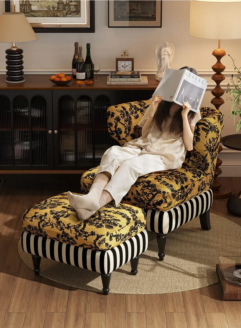 American Style Sofa Chair Retro Living Room Single Sofas Home Balcony Leisure Chairs Light Luxury High Back Bedroom Sofas Chairs
