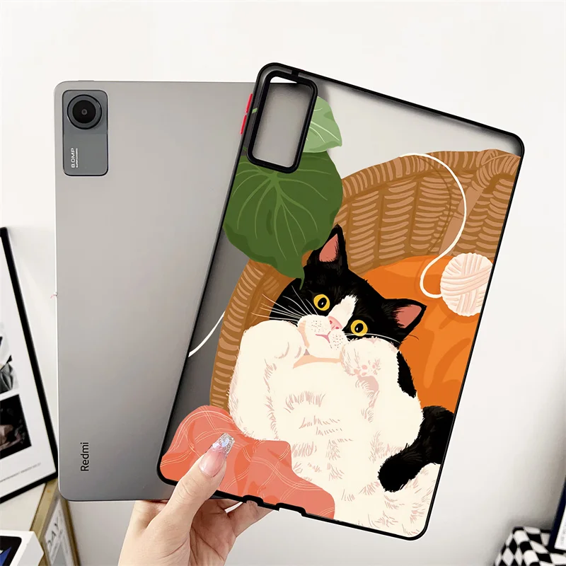 for Mi Pad 6S Pro  Tablet Case for Xiaomi MI Pad 6 5 Pro 11'' Redmi Pad SE 11 Inch Cute Back Cat Flowers Plants Hard Matte Cover