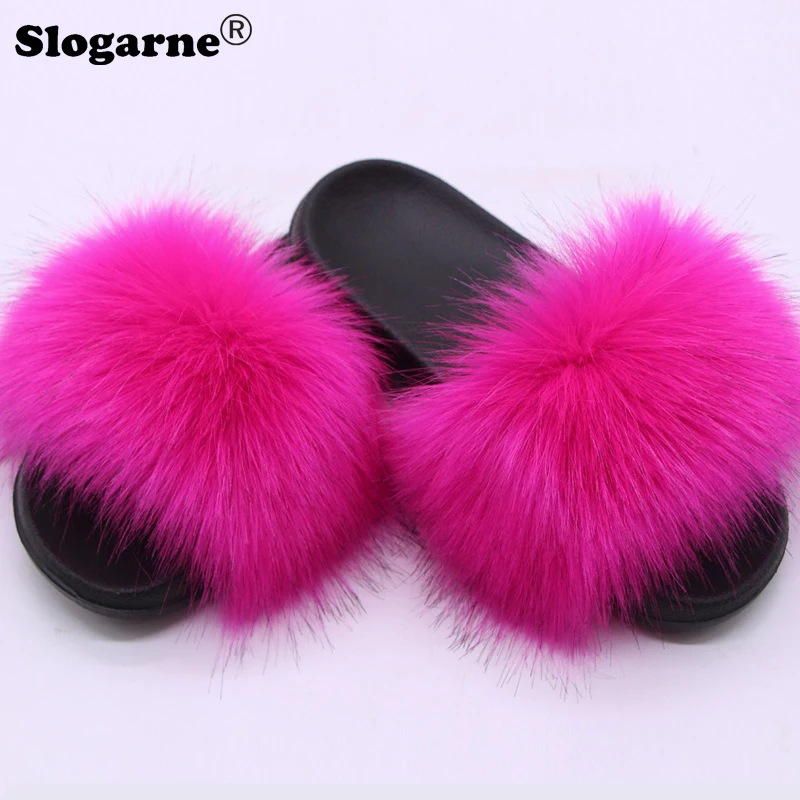 Fur Slippers Women 2024 Summer Faux Fox Fur Slippers Girls Luxury Cool Home Shoes Outdoor Sexy Furry Slides Sandals Flip Flops