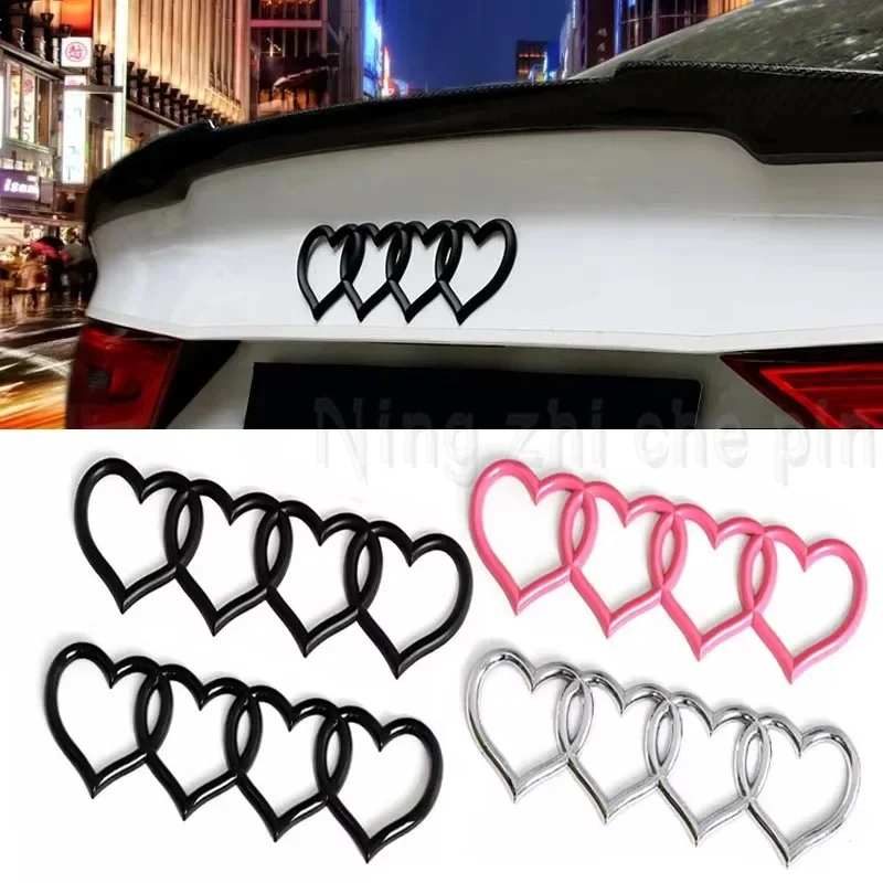 

1pc New 22cm Four Chain Heart Modified Car Stickers For Audi 3m Adhesive Backing Dustproof Waterproof Trunk Hot Personality Logo