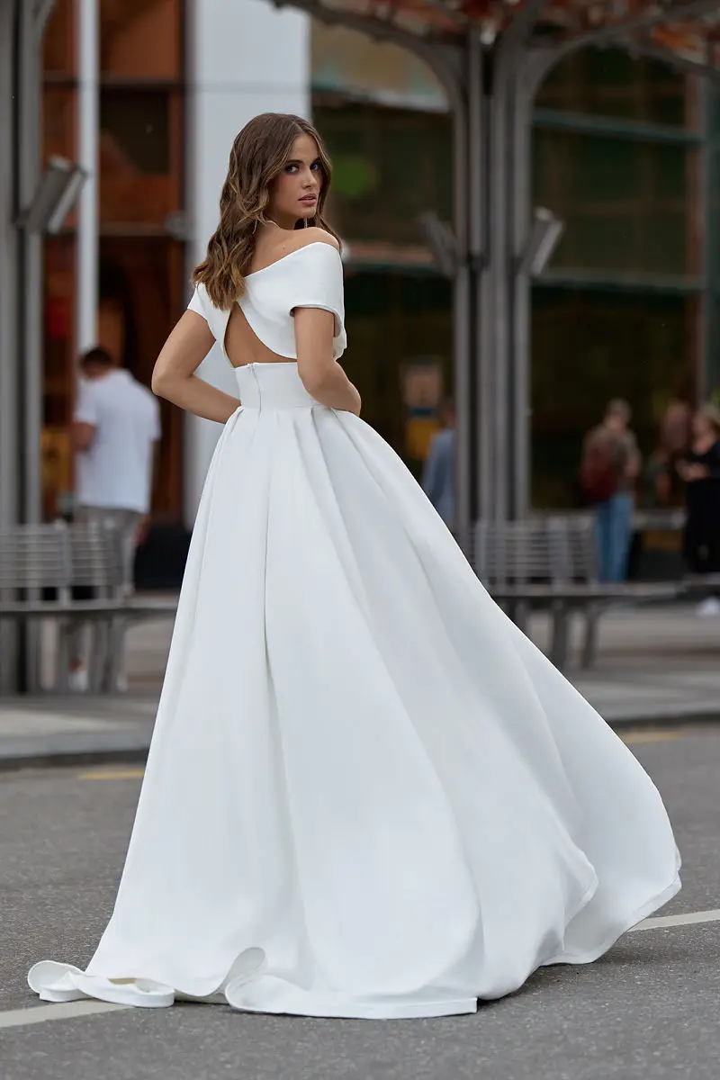 Elegant Wedding Dress A-Line Side Slit For Women Satin Floor Length Off The Shoulder Charming Civil  Customize To Measures Robe