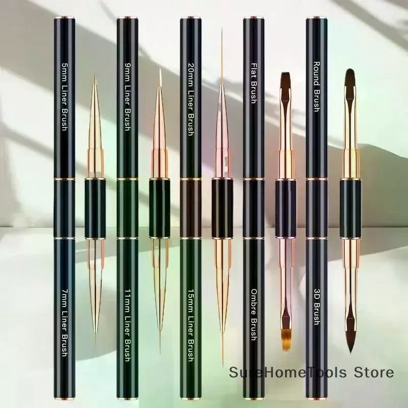 

5PCS Double-Ended Nail Art Brushes - Thin Liner Detail Drawing Pen 3D Nail Decor DIY Manicure Tools For Home Use