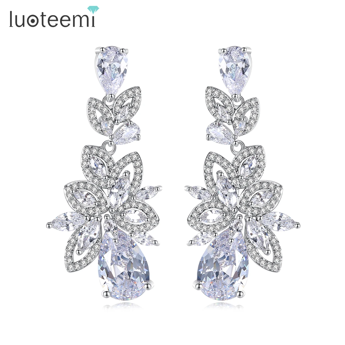 LUOTEEMI New Trendy Cubic Zirconia Spirit Handmade Korean Fashion Jewelry Women Wedding Bridal Luxury Flower Accessories