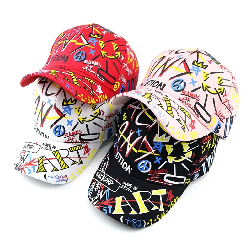 Baby Boys Girls Baseball Cap Spring Summer Children Cute Hat Cartoon Graffiti Print Kids Popular Hip Hop Snapback For 2-8 Years