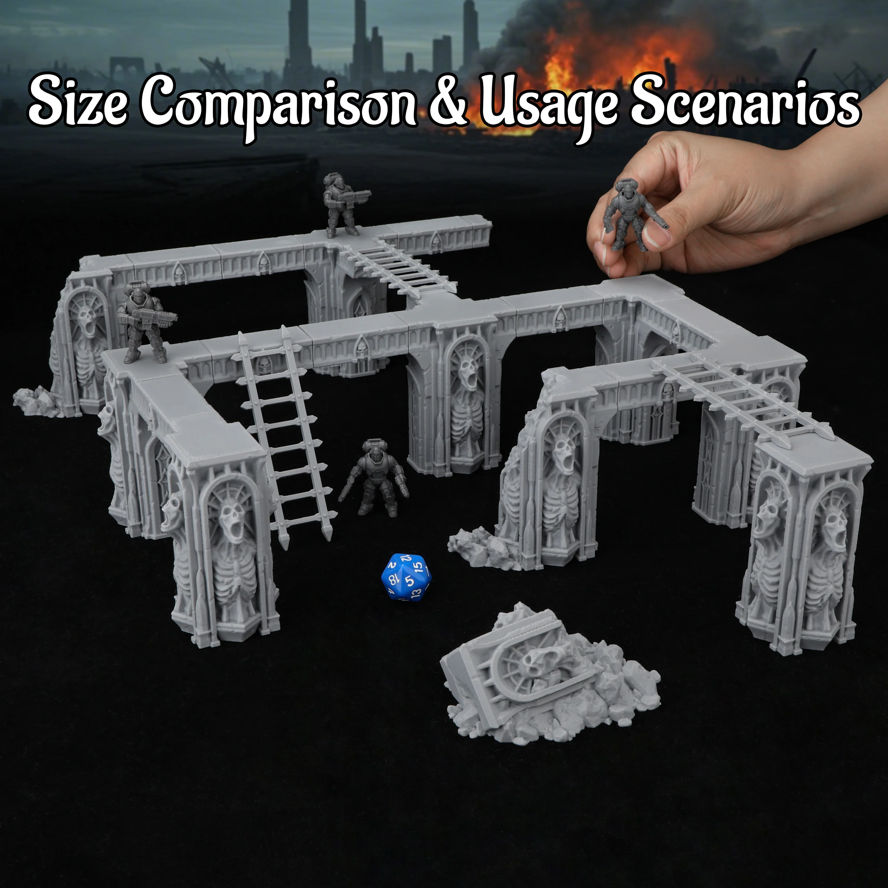 

Skeleton Pillar Miniature Terrain Set - Modular Ruins for RPG Games, Gothic Cathedral Scenery, Fantasy Collectible Diorama Gift