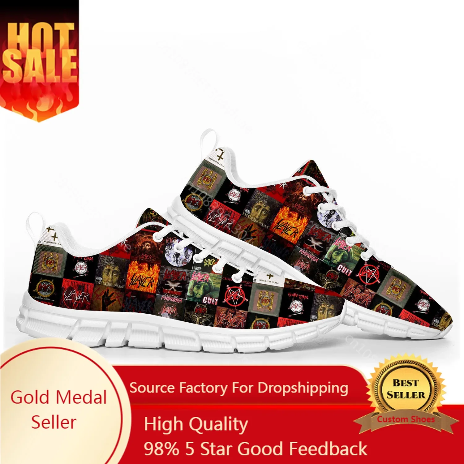 

Slayer Heavy Metal Rock Band Sports Shoes Mens Womens Teenager Kids Children Sneakers Casual Custom High Quality Couple Shoes