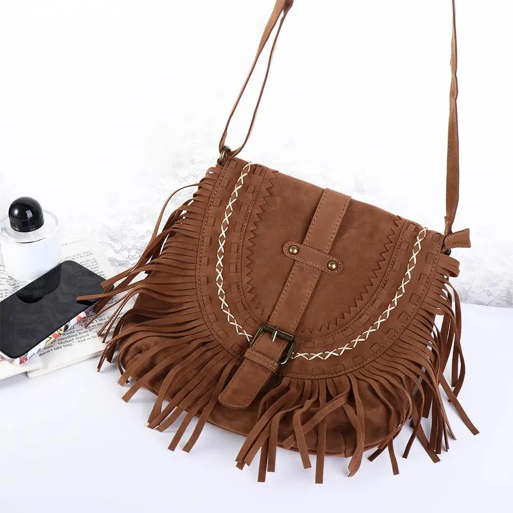 Purse Classic Fringe Suede Saddle Bag Ethnic Style Messenger Bag Women Crossbody Bag Female Handbag Tassel Bag Shoulder Bag