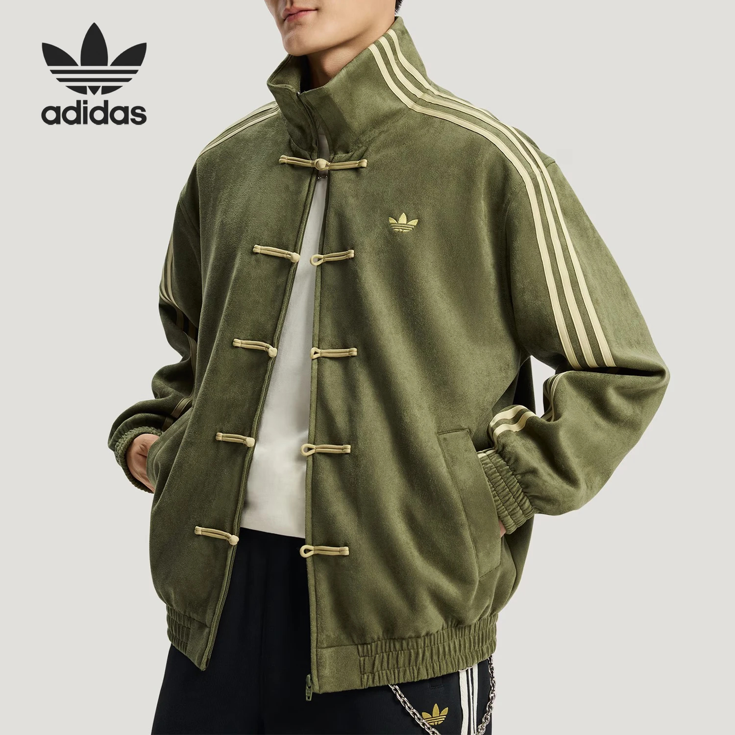 Adidas genuine clover men's and women's new Chinese style fashionable stand up collar jacket KT3847