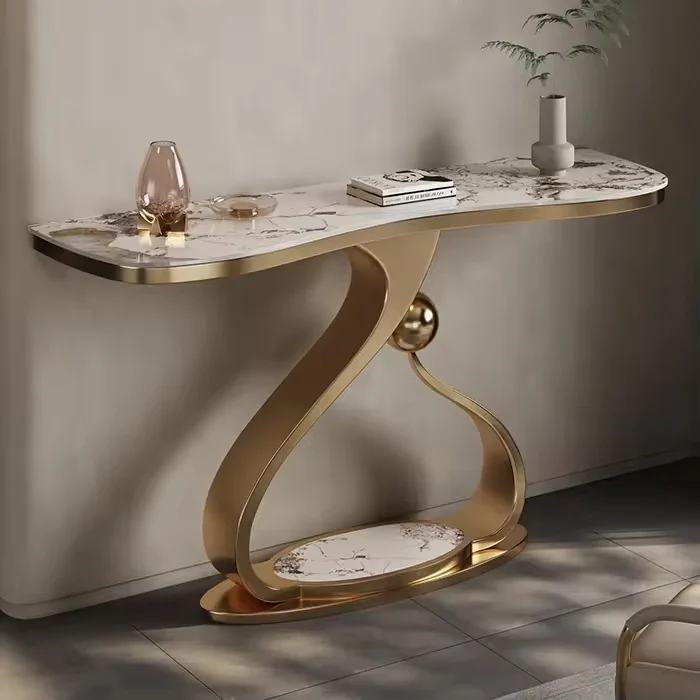 Modern luxury hallway console table, available in gold marble stainless steel, elegant hotel side table