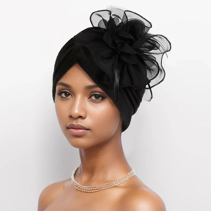 Gorros de Turbante de flores grandes indios para Mujer, gorros elásticos musulmanes, gorro para la pérdida de cabello, gorro para quimio, Turbante para Mujer, gorros africanos