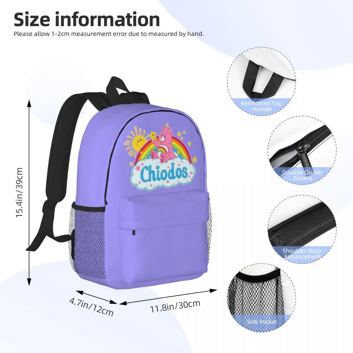 Mochila duradera de 15 pulgadas Care Bears: diseño ergonómico y liviano para brindar comodidad y comodidad