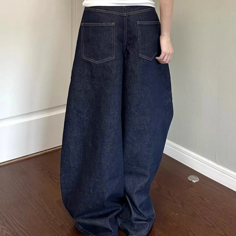 

Trend High Street Dark Blue Jeans Men Women Spring Autumn Y2K Washed Loose Casual High Waist Straight Tube Drop Down Long Pants