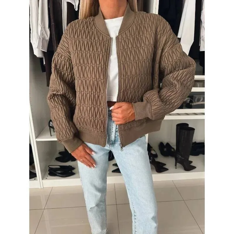 

New Women's Casual And Fashionable Solid Color Short Jacket Ladies Fashion Long Sleeve Zipper Jackets
