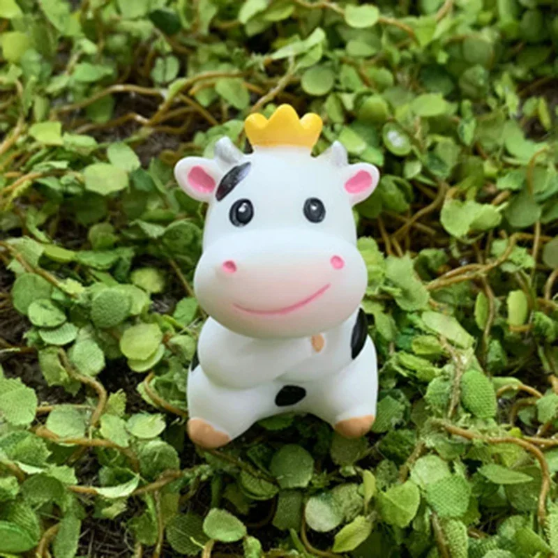 Cute Cow Small Statue Little Figurine Crafts Figure Ornament Miniatures Room Decor Home Ornaments