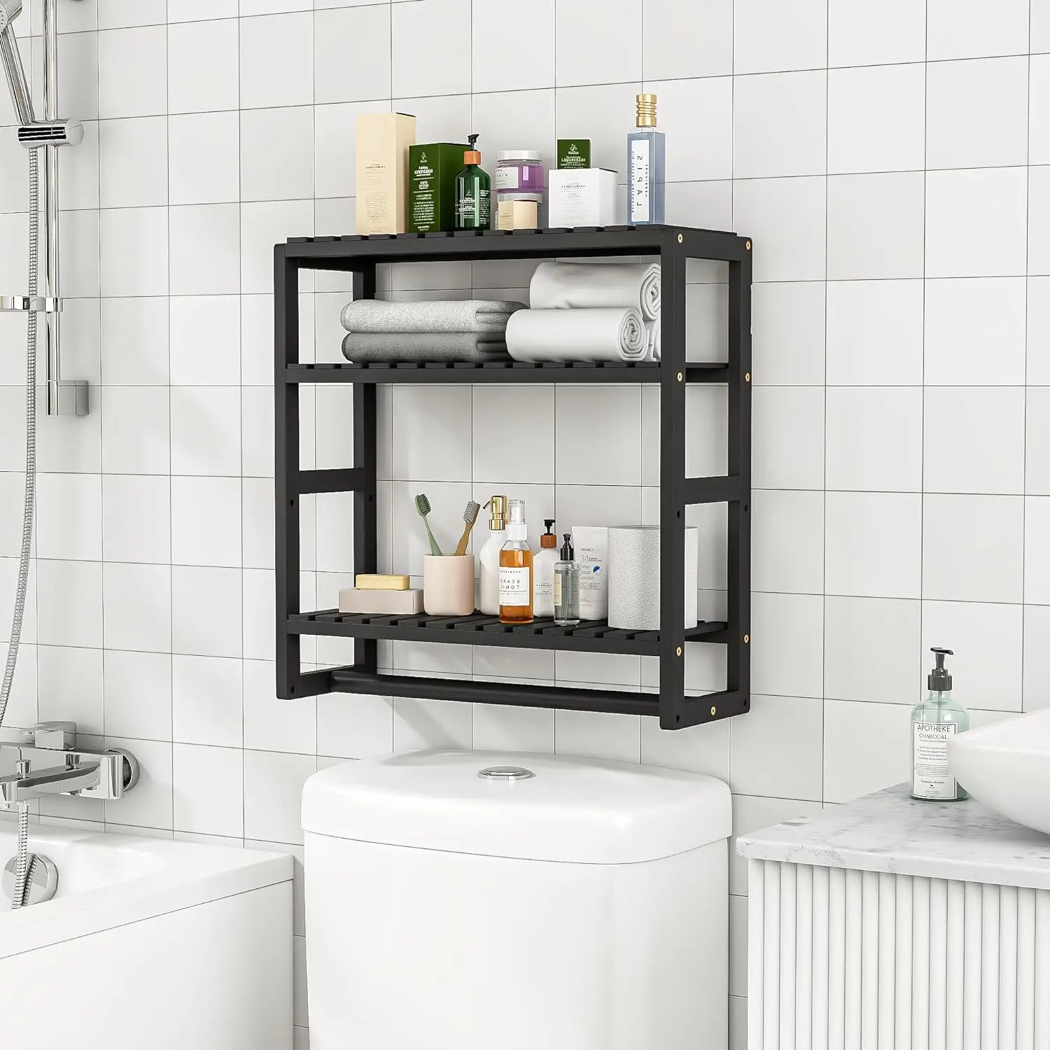 

3 Tiers Wall Mounted Storage Rack for Bathroom, Space Saver Shelf, Over Toilet Shelf Organizer, Bath Holder Accessories