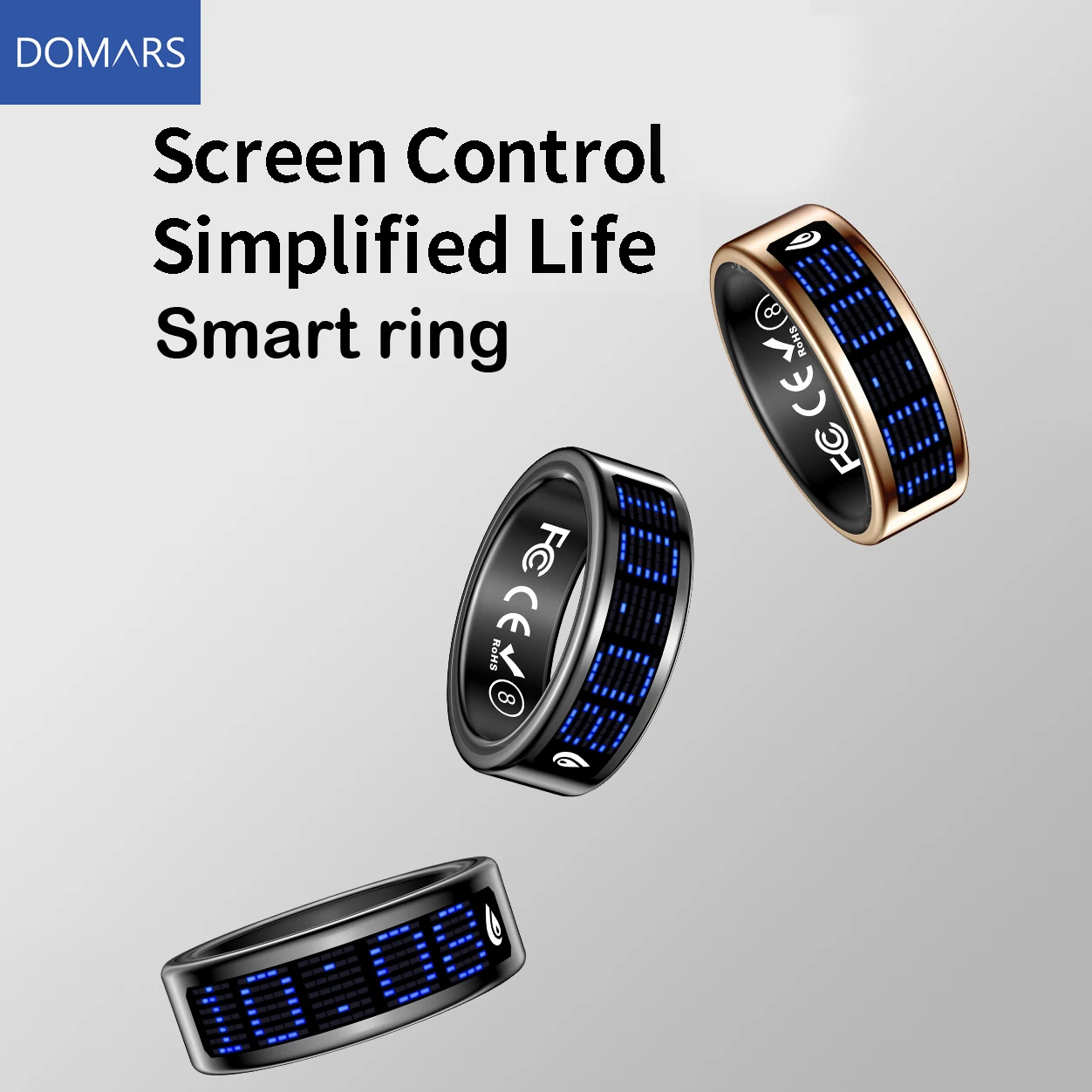 

Domars Smart Ring Men Women LED Dynamic Display Screen Heart Rate Blood Oxygen Monitoring 5ATM Waterproof Multi Sports Modes