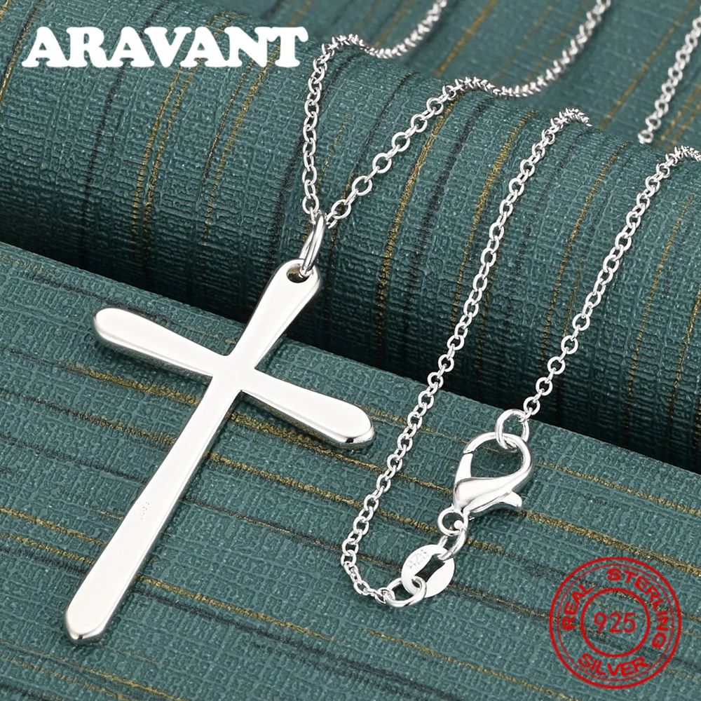 925 Sterling Silver Polished Large Cross Pendant Necklace - Exquisite And Cute Wedding Party Jewelry