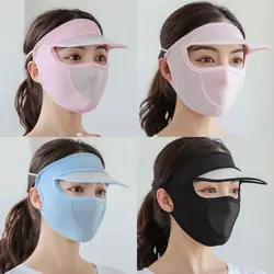 Gorra de seda de hielo con protección UV para mujer, mascarilla facial completa transpirable, a prueba de polvo, protector solar, ciclismo