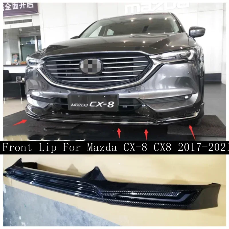 For Mazda CX-8 CX8 2017 2018 2019 2020 2021 2022 ABS Black ABS Carbon Fiber Bumper Front Lip Spoiler Diffuser Body K