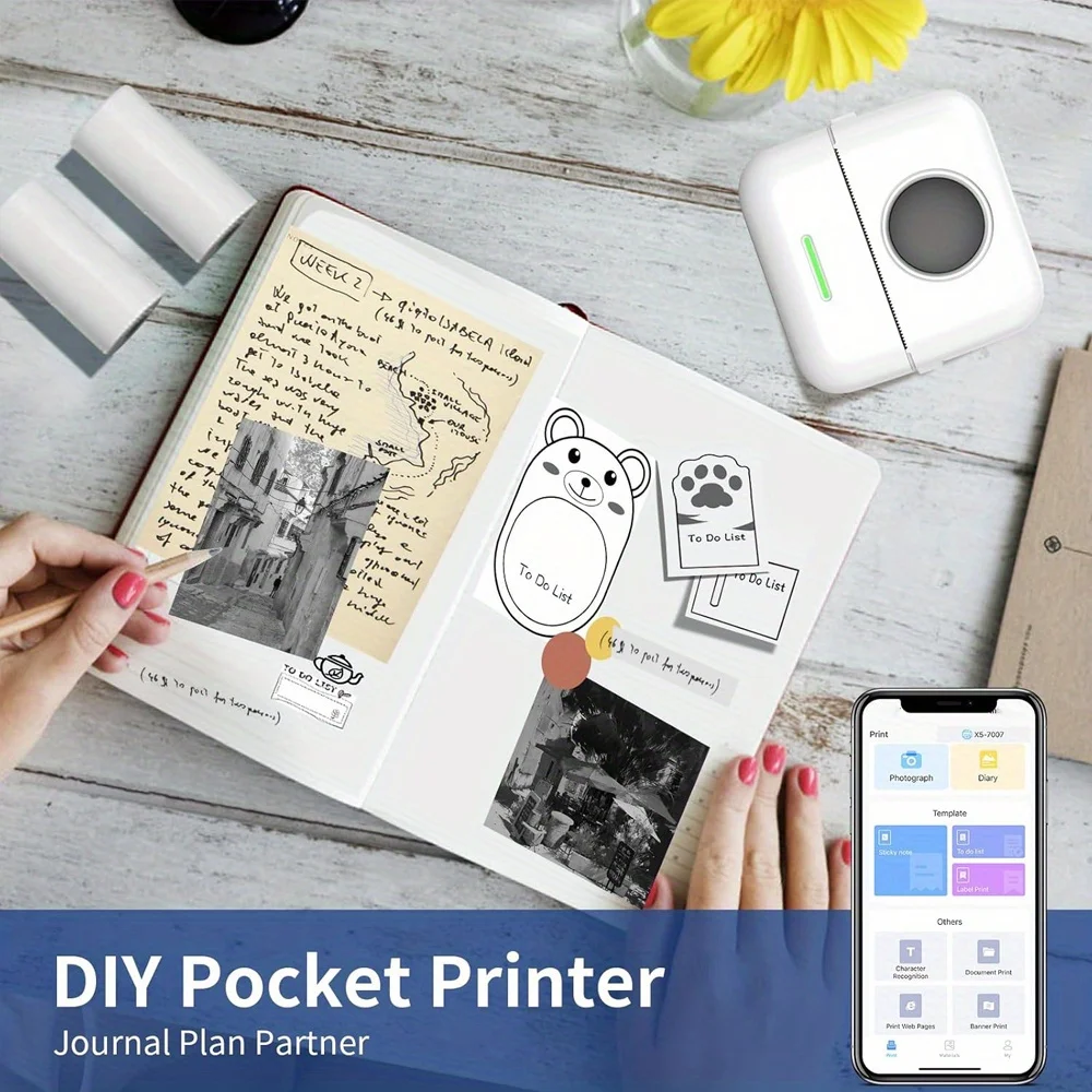 Mini Pocket Printer, Portable Thermal Printer, for Android or iOS APP, Inkless Printer Gift for Friends, Used in Home, Office