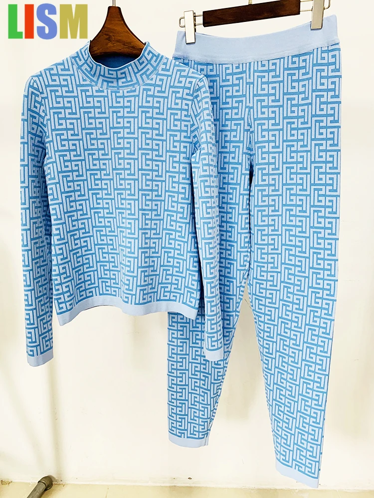 

LISM Maze pattern jacquard knitting Y2k sweatshirt 2025 Designer Geometric Monogram Jacquard Knit Pullover Women's sweatshirts