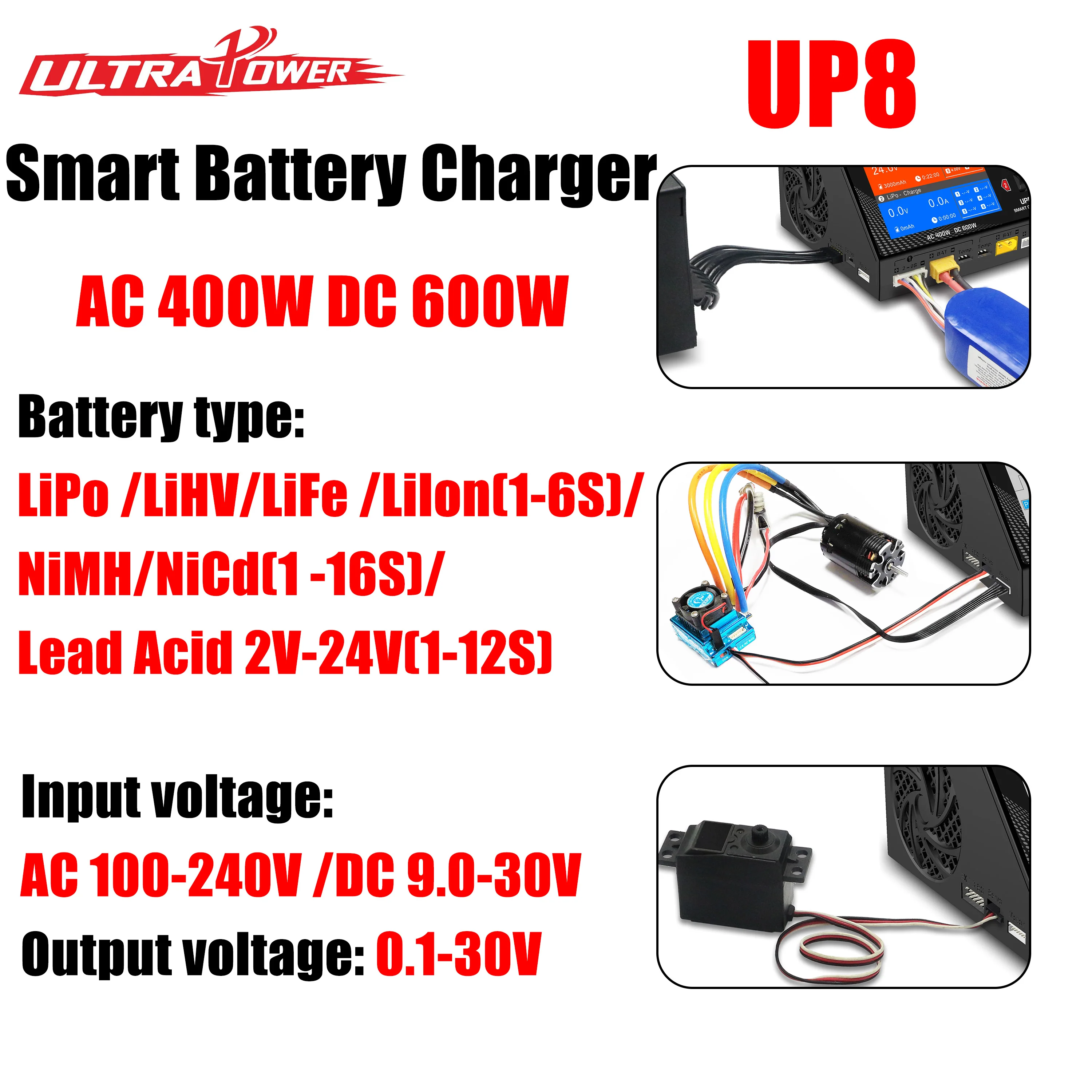 

UltraPower UP8 AC 400W DC 600W Dual Channel Smart Battery Charger Wireless Servo Testing Discharger for RC Lipo LiHV Lilon LiFe