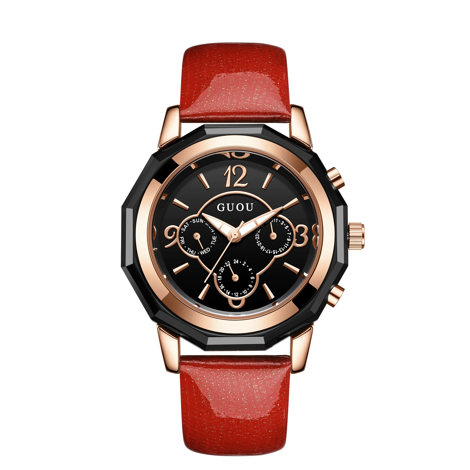 2024 Retro Fashion Cowhide Red Strap Girls Watch Ladies Large Dial Women\'s Diamond Watch