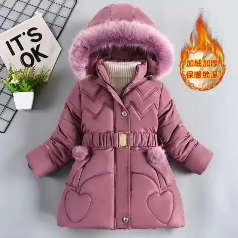 Girls Jacket Furball Thicken Warm Little Princess Coat Autumn Winter Hooded Zipper Fur Collar Outerwear 4 5 6 7 8 9 10 New Years