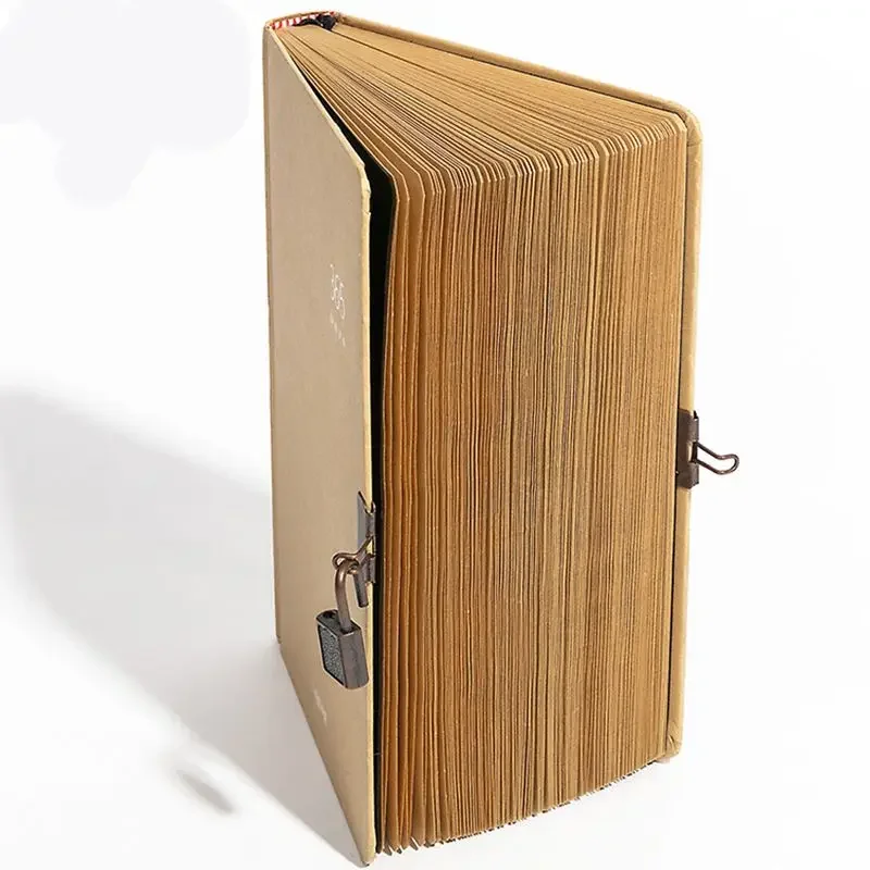 A5 Kraft Blank Notebook Notebook Journals with Lock, 384 Pages, Size: 145x215mm, with Page Number & Date, Lay Flat Binding