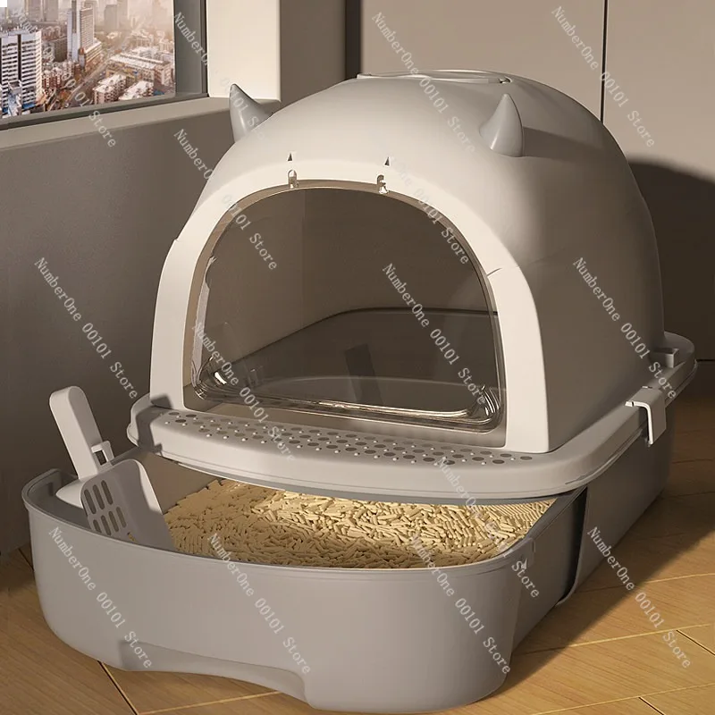 Fully Enclosed Cat Litter Box Extra Large Anti Odor Anti Splash Cat Toilet with Filter Cover Easy Cleaning Drawer Design