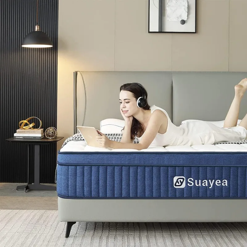 

SUAYEA Queen Mattress, Queen Size Mattress in a Box, 10 Inch Hybrid Mattress Queen Size, Ultimate Motion Isolation