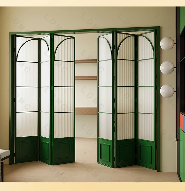 

French retro green folding partition sliding aluminum alloy glass door
