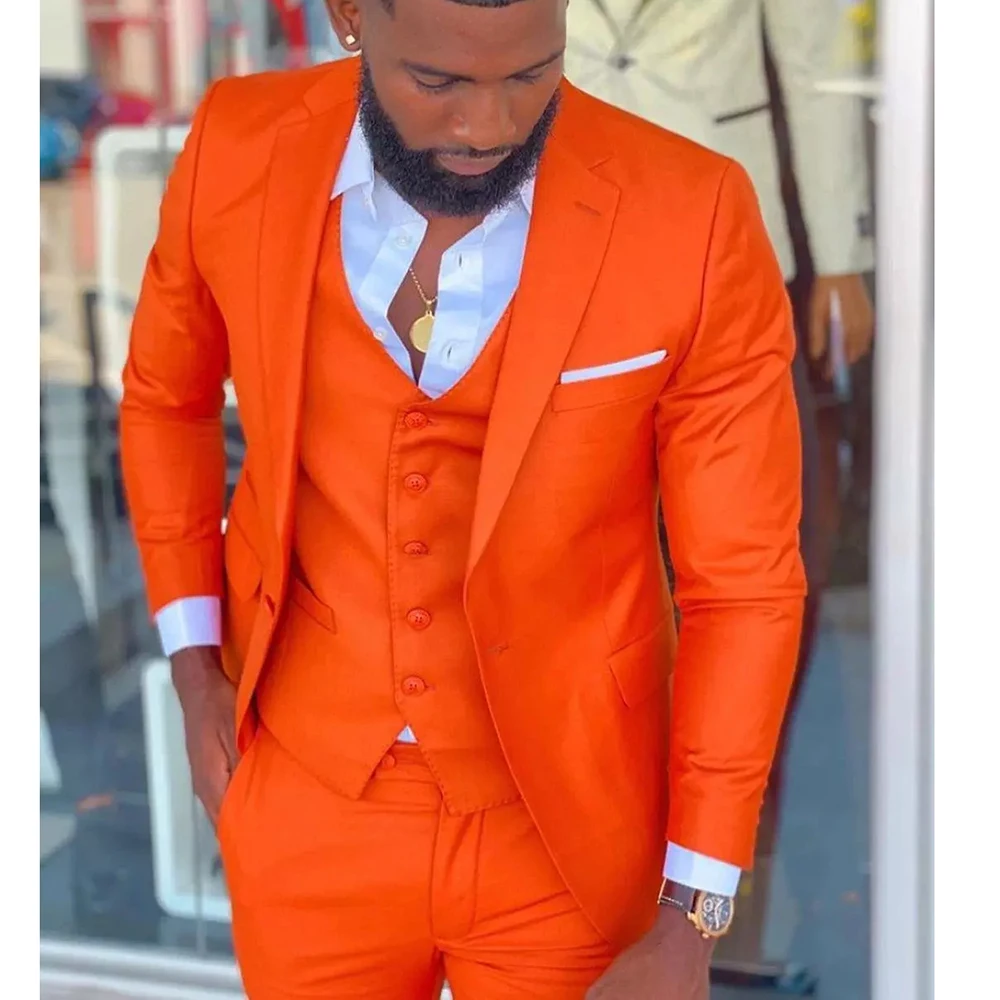 Anzug Für Männer Sommer Blazer Orange Terno Kostüm Hombre Drei Stück Bräutigam Jacke Hosen Weste Slim Fit Nach Maß 2024