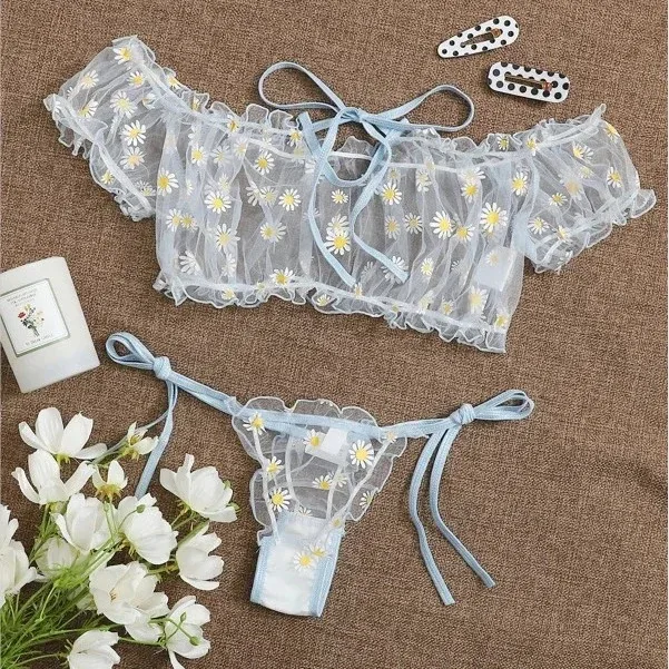 

Lingerie Woman Floral Embroidery Bra Set Erotic Lingerie Sets Woman 2 Pieces Perspective Sexy Lace Women's Underwear Brief Suit