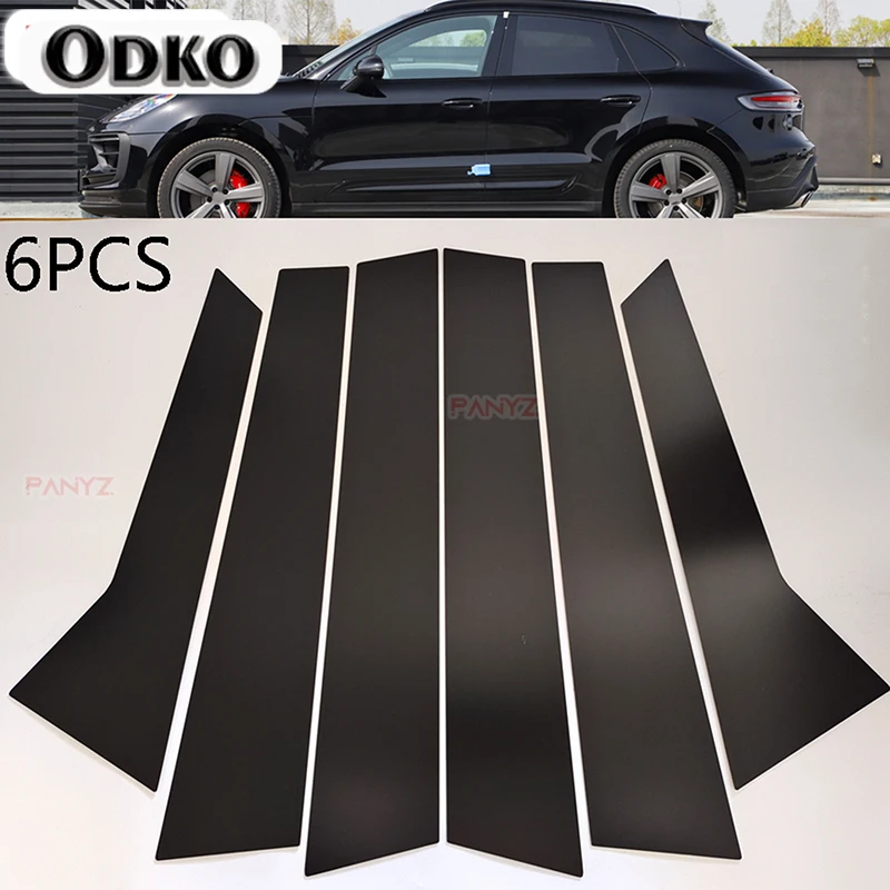 6 Pcs Car Pillar Posts Window Door Moulding Trims Cover Glossy Piano Black for Porsche Macan 2014-2022 Accessories Auto Exterior