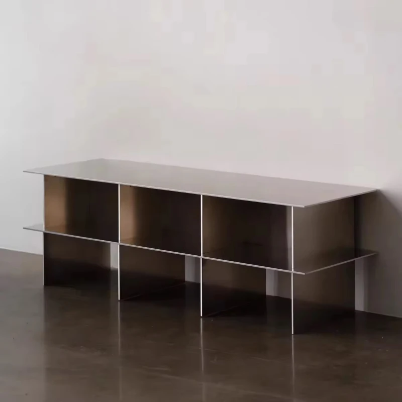 Stainless steel TV cabinet storage metal texture industrial style simple living room furniture