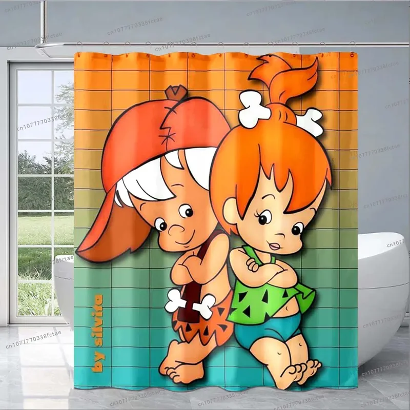 Classic Cartoon Flintstones Shower Curtain Cute Cartoon Pattern Shower Curtain Kid's Bathroom Fashion Decorative Shower Curtain