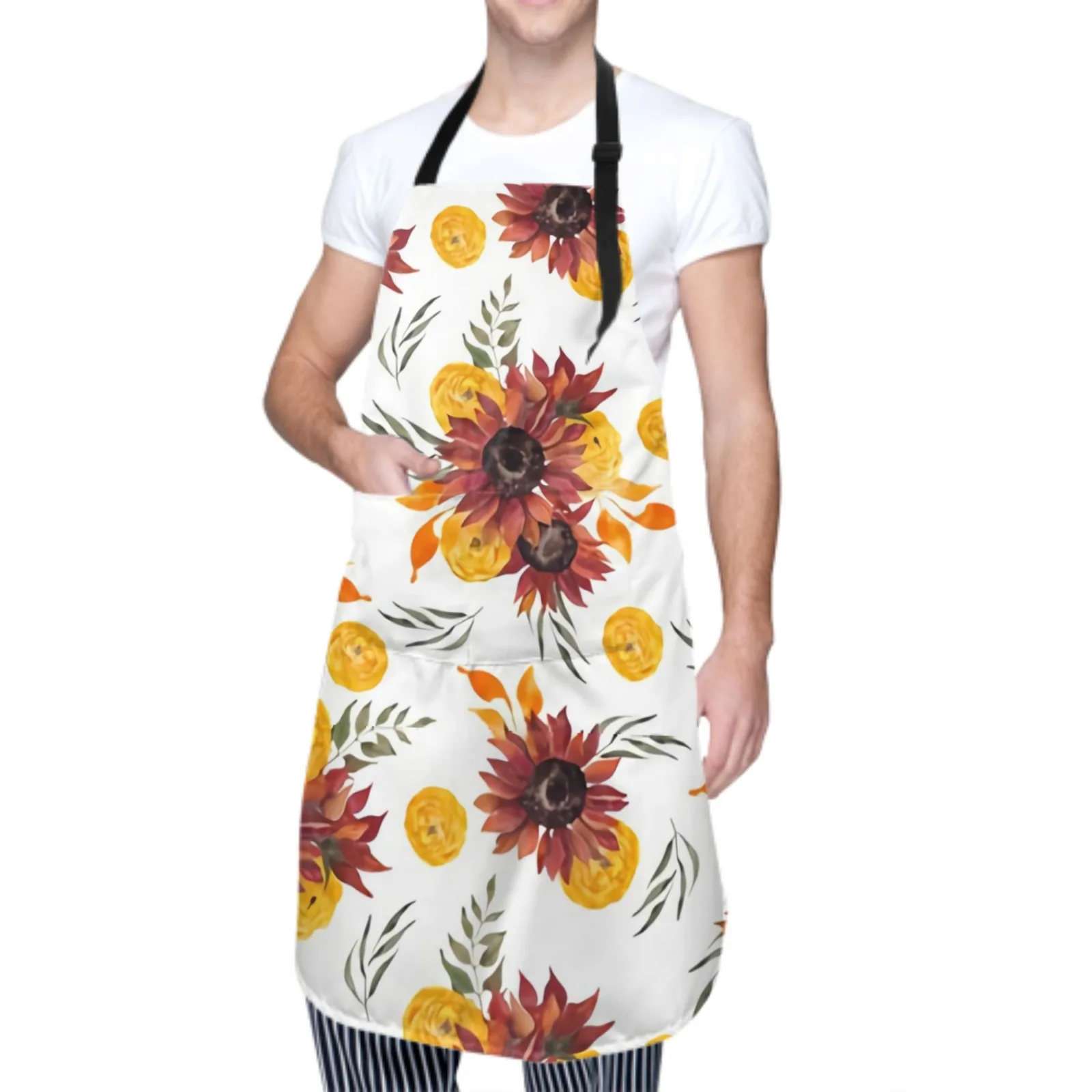 Watercolor Waterproof Apron with 2 Pockets Kitchen Chef Apron Colorful Apron for Hair Brushing Cooking Baking Painting Gardening